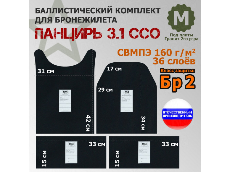 Комплект баллистических пакетов для плитника "Панцирь 3.1" (размер М) от ССО. Класс защитной структуры Бр 2.