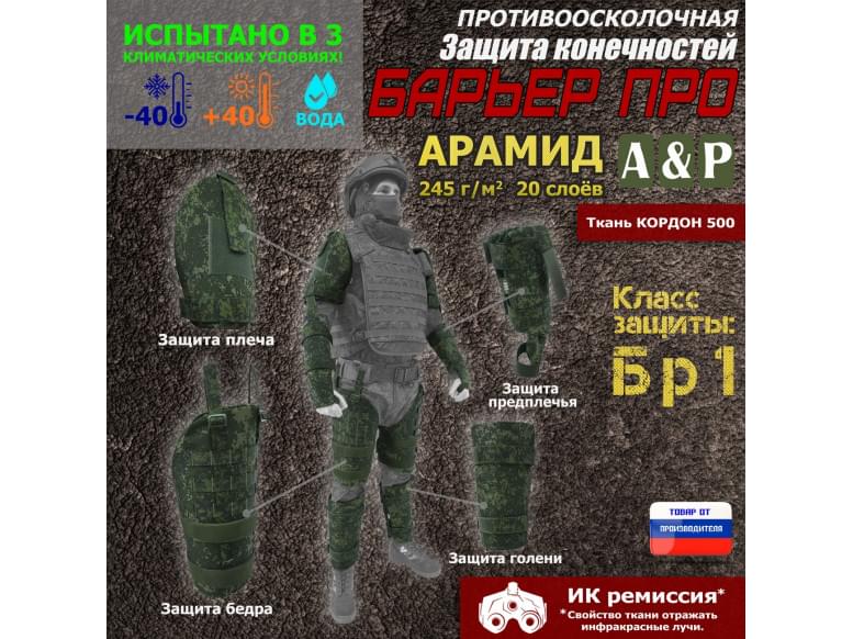 Комплект противоосколочной защиты "Барьер ПРО". Арамид (кевлар). Класс защиты Бр 1. 